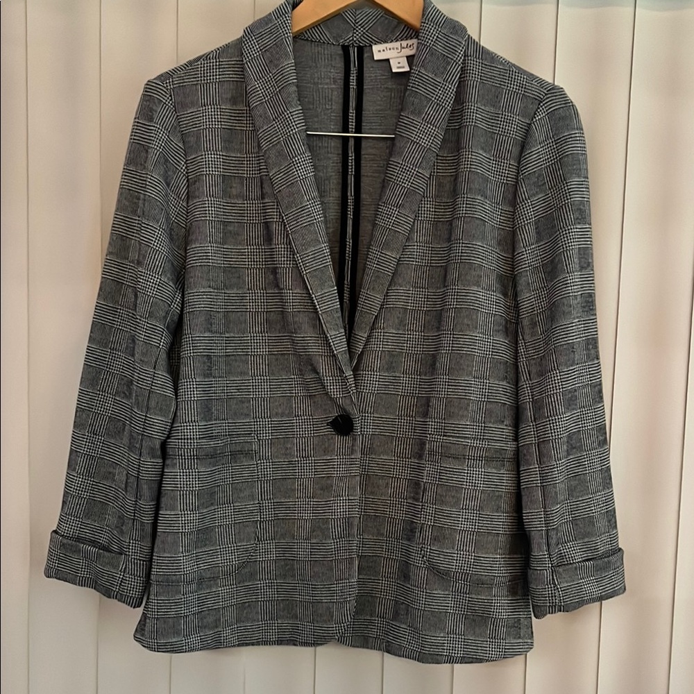 Maison Jules Black & White Plaid Blazer Women’s Sz M